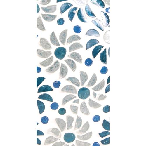 Handgefertigte Glasmosaik-Tischlampe „Light Blue Daisy“ – Ovalform, E27-Fassung