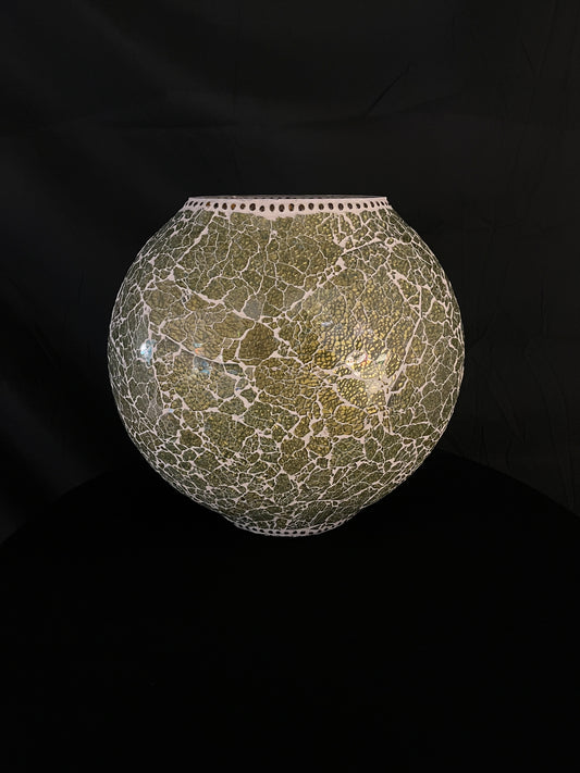 Handgefertigte Glasmosaik-Tischlampe „Glacial Gold“ – Ovalform, E27-Fassung