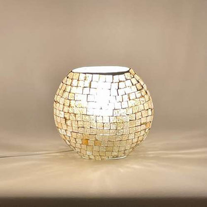 Handgefertigte Glasmosaik-Tischlampe „Artist's Yellow“ – Oval