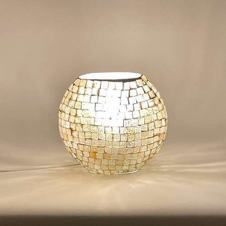 Handgefertigte Glasmosaik-Tischlampe „Artist's Yellow“ – Ovalform, E27-Fassung