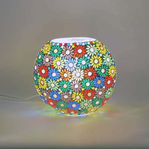 Handgefertigte Glasmosaik-Tischlampe „Mirror Daisy“ – Ovalform, E27-Fassung