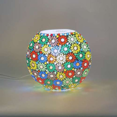 Handgefertigte Glasmosaik-Tischlampe „Mirror Daisy“ – Ovalform, E27-Fassung