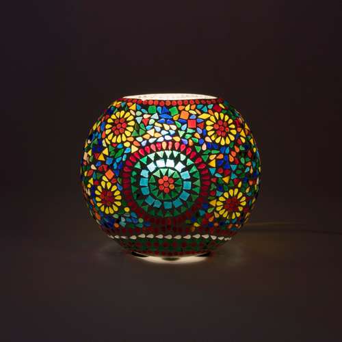 Handgefertigte Glasmosaik-Tischlampe „Rainbow“ – Oval