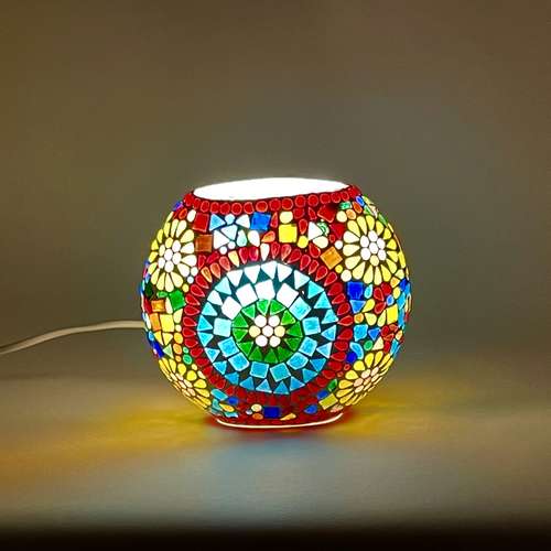 Handgefertigte Glasmosaik-Tischlampe „Rainbow“ – Oval
