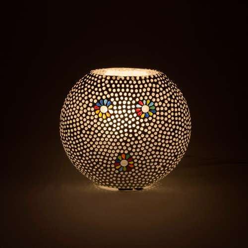 Handgefertigte Glasmosaik-Tischlampe „Black Daisy“ – Oval