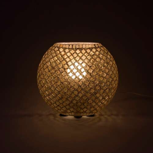 Handgefertigte Glasmosaik-Tischlampe „Gold Reflection“ – Ovalform, E27-Fassung