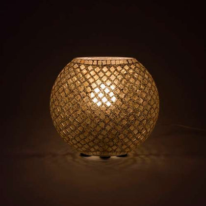 Handgefertigte Glasmosaik-Tischlampe „Gold Reflection“ – Oval