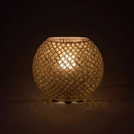 Handgefertigte Glasmosaik-Tischlampe „Gold Reflection“ – Ovalform, E27-Fassung