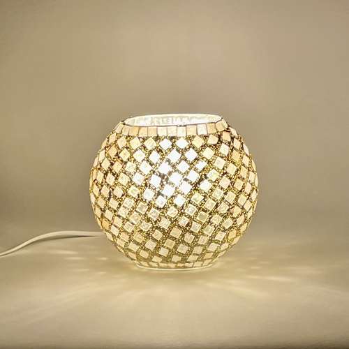 Handgefertigte Glasmosaik-Tischlampe „Gold Reflection“ – Ovalform, E27-Fassung