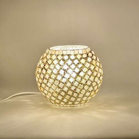 Handgefertigte Glasmosaik-Tischlampe „Gold Reflection“ – Ovalform, E27-Fassung