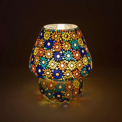 Handgefertigte Glasmosaik-Tischlampe „Mirror Daisy“ – Pilz