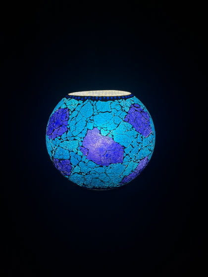 Handgefertigte Glasmosaik-Tischlampe „Blue Bay“ – Oval
