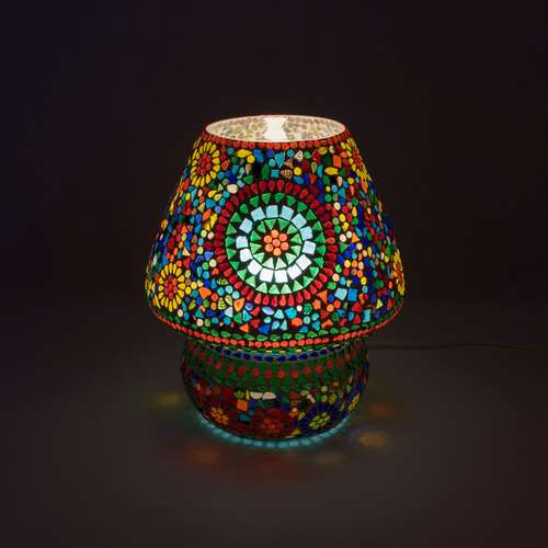 Handgefertigte Glasmosaik-Tischlampe „Rainbow“ – Pilz