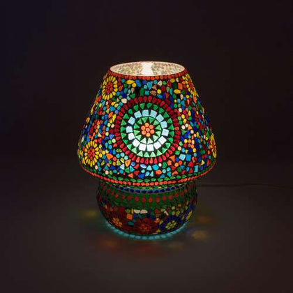 Handgefertigte Glasmosaik-Tischlampe „Rainbow“ – Pilz
