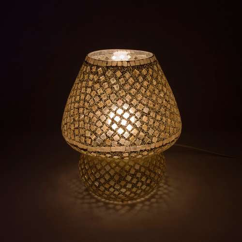 Handgefertigte Glasmosaik-Tischlampe „Gold Reflection“ – Pilz
