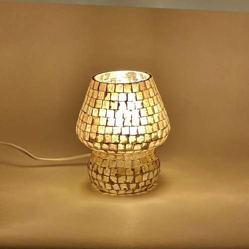 Handgefertigte Glasmosaik-Tischlampe „Artist's Yellow“ – Pilzform, E27-Fassung