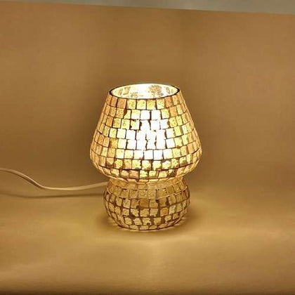 Handgefertigte Glasmosaik-Tischlampe „Artist's Yellow“ – Pilz
