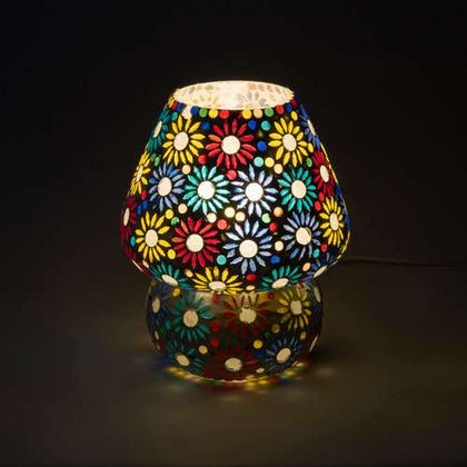 Handgefertigte Glasmosaik-Tischlampe „Mirror Daisy“ – Pilz