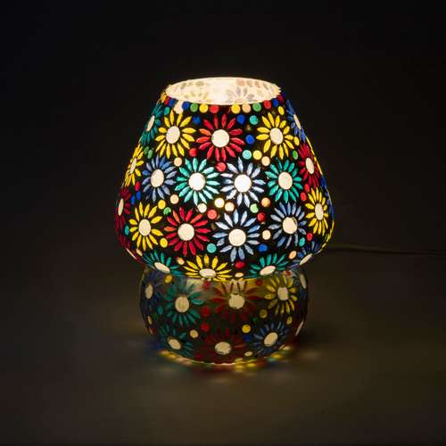 Handgefertigte Glasmosaik-Tischlampe „Mirror Daisy“ – Pilzform, E27-Fassung