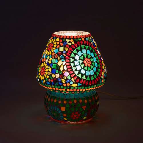 Handgefertigte Glasmosaik-Tischlampe „Rainbow“ – Pilzform, E27-Fassung
