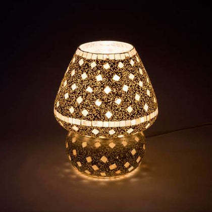 Handgefertigte Glasmosaik-Tischlampe „Gold Reflection“ – Pilz