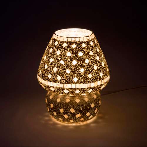 Handgefertigte Glasmosaik-Tischlampe „Gold Reflection“ – Pilzform, E27-Fassung