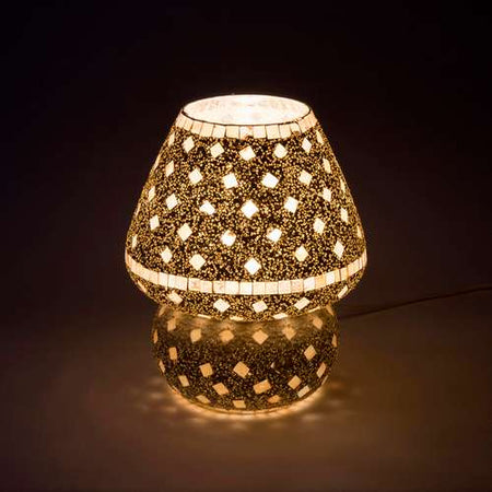 Handgefertigte Glasmosaik-Tischlampe „Gold Reflection“ – Pilzform, E27-Fassung