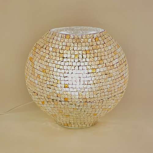 Handgefertigte Glasmosaik-Tischlampe „Artist's Yellow“ – Ovalform, E27-Fassung