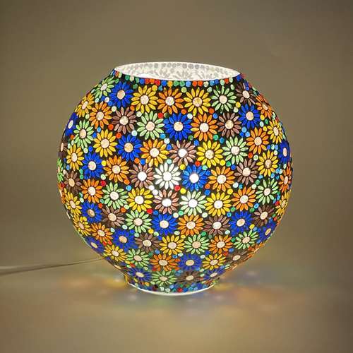 Handgefertigte Glasmosaik-Tischlampe „Mirror Daisy“ – Oval