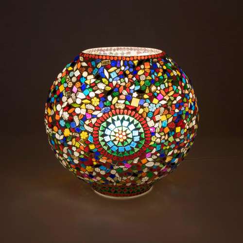 Handgefertigte Glasmosaik-Tischlampe „Rainbow“ – Oval