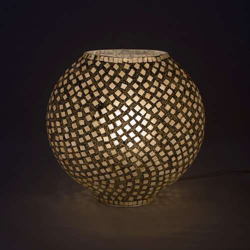 Handgefertigte Glasmosaik-Tischlampe „Gold Reflection“ – Ovalform, E27-Fassung