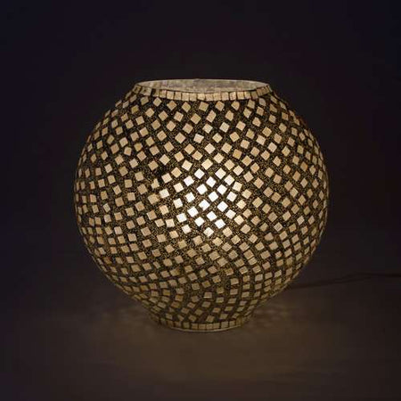 Handgefertigte Glasmosaik-Tischlampe „Gold Reflection“ – Ovalform, E27-Fassung