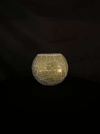 Handgefertigte Glasmosaik-Tischlampe „Glacial Gold“ – Oval