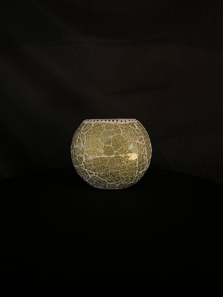 Handgefertigte Glasmosaik-Tischlampe „Glacial Gold“ – Ovalform, E27-Fassung