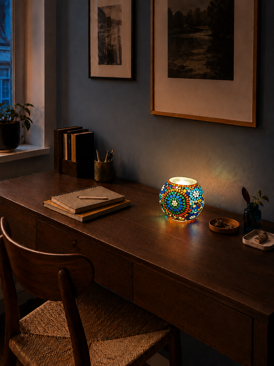 Handgefertigte Glasmosaik-Tischlampe Rainbow – Oval