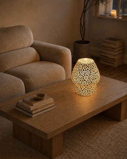 Handgefertigte Glasmosaik-Tischlampe Yellow Daisy – Pilz