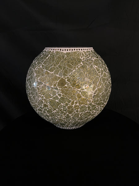 Handgefertigte Glasmosaik-Tischlampe „Glacial Gold“ – Ovalform, E27-Fassung