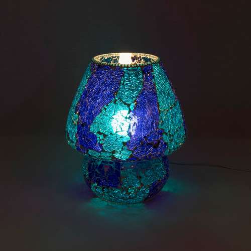 Handgefertigte Glasmosaik-Tischlampe „Blue Bay“ – Pilz