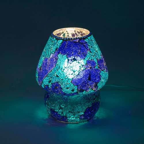 Handgefertigte Glasmosaik-Tischlampe „Blue Bay“ – Pilzform, E27-Fassung