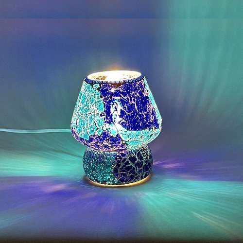Handgefertigte Glasmosaik-Tischlampe „Blue Bay“ – Pilz