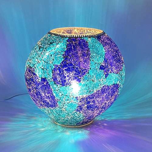 Handgefertigte Glasmosaik-Tischlampe „Blue Bay“ – Oval