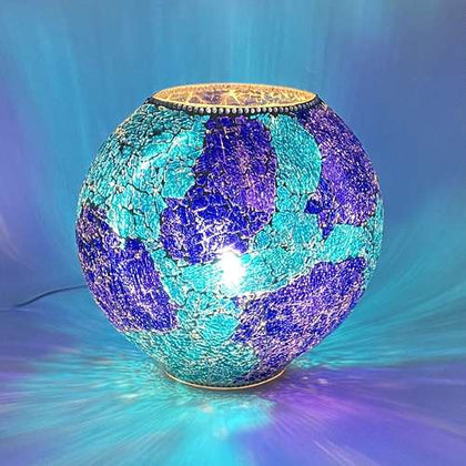Handgefertigte Glasmosaik-Tischlampe „Blue Bay“ – Oval