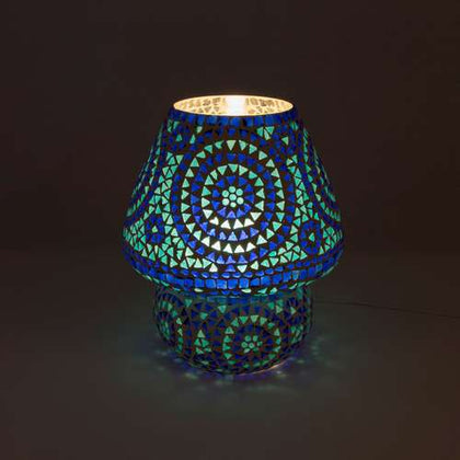 Handgefertigte Glasmosaik-Tischlampe „Blue Sauna“ – Pilz