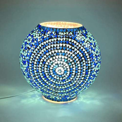 Handgefertigte Glasmosaik-Tischlampe „Blue Sauna“ – Oval