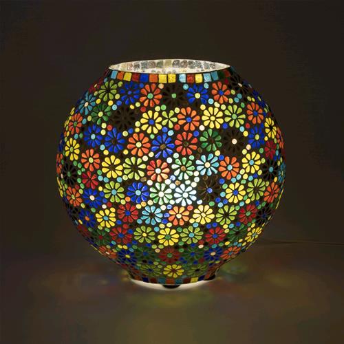 Handgefertigte Glasmosaik-Tischlampe „Flower Garden“ – Ovalform, E27-Fassung