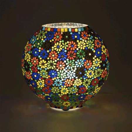 Handgefertigte Glasmosaik-Tischlampe „Flower Garden“ – Ovalform, E27-Fassung