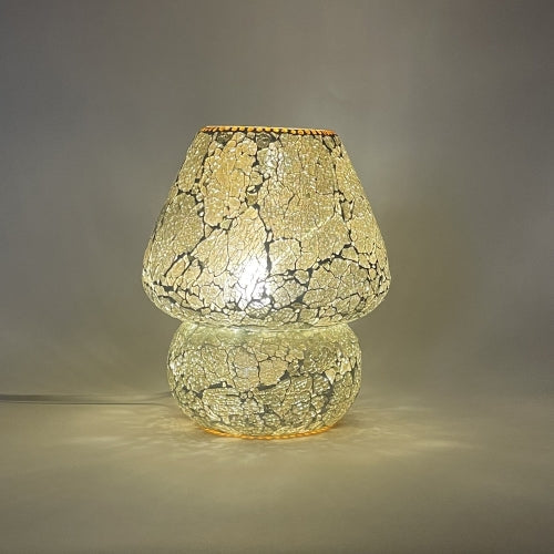 Handgefertigte Glasmosaik-Tischlampe „Glacial Gold“ – Pilz