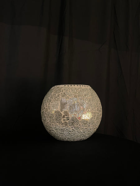 Handgefertigte Glasmosaik-Tischlampe „Frosted Silver“ – Ovalform, E27-Fassung