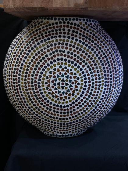 Handgefertigte Glasmosaik-Tischlampe „Wheel Mandala“ – Oval
