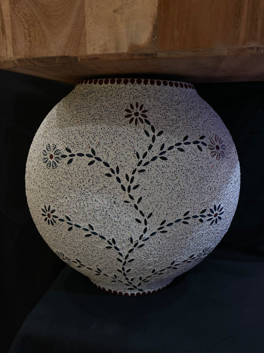 Handgefertigte Glasmosaik-Tischlampe „Floral Gray“ – Ovalform, E27-Fassung